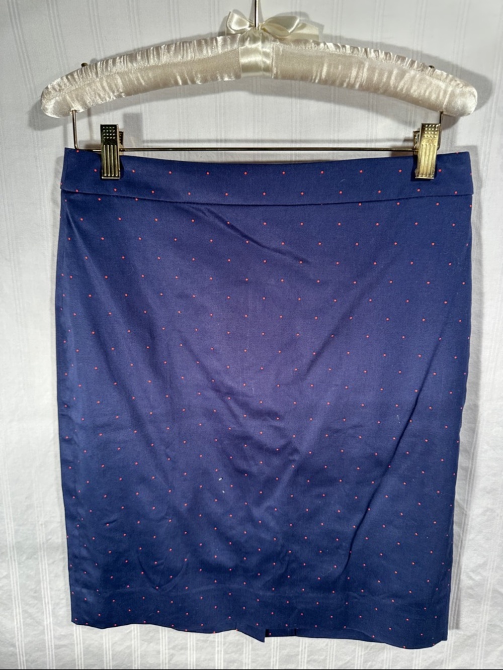 Classic Navy Pencil Skirt with Pink Dot Detail